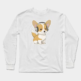 Corgi Headphones Long Sleeve T-Shirt